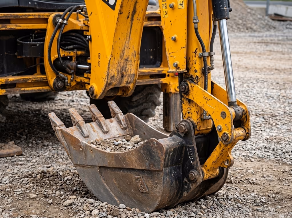 Bras d'excavation et godet arrière du tractopelle JCB 3CX