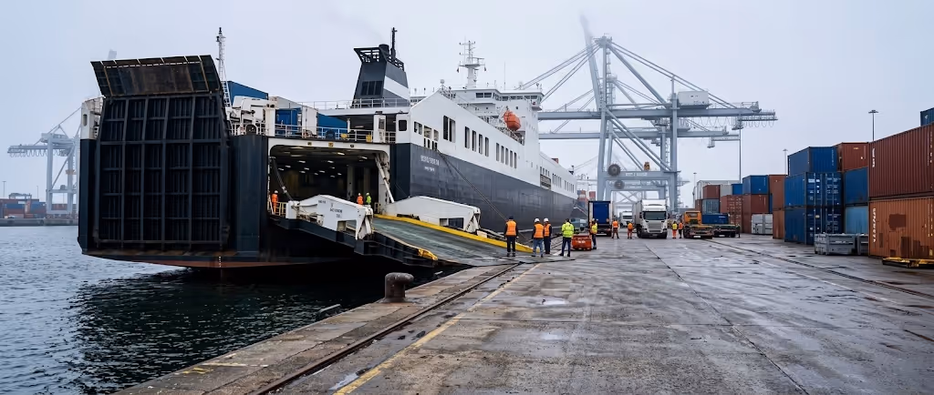 Navire Ro-Ro à quai dans un port